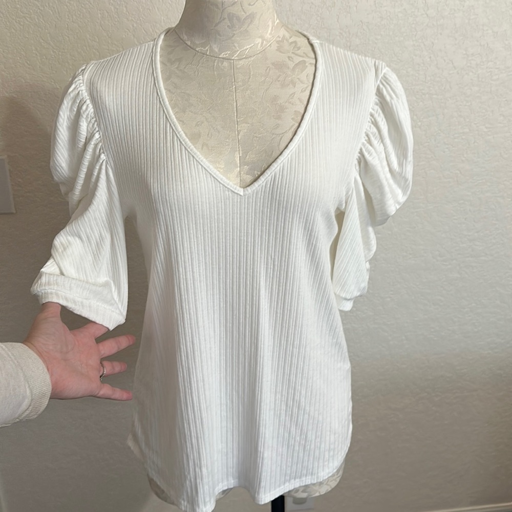 Forgotten Grace V-Neck Ruched Sleeve Blouse Size L
